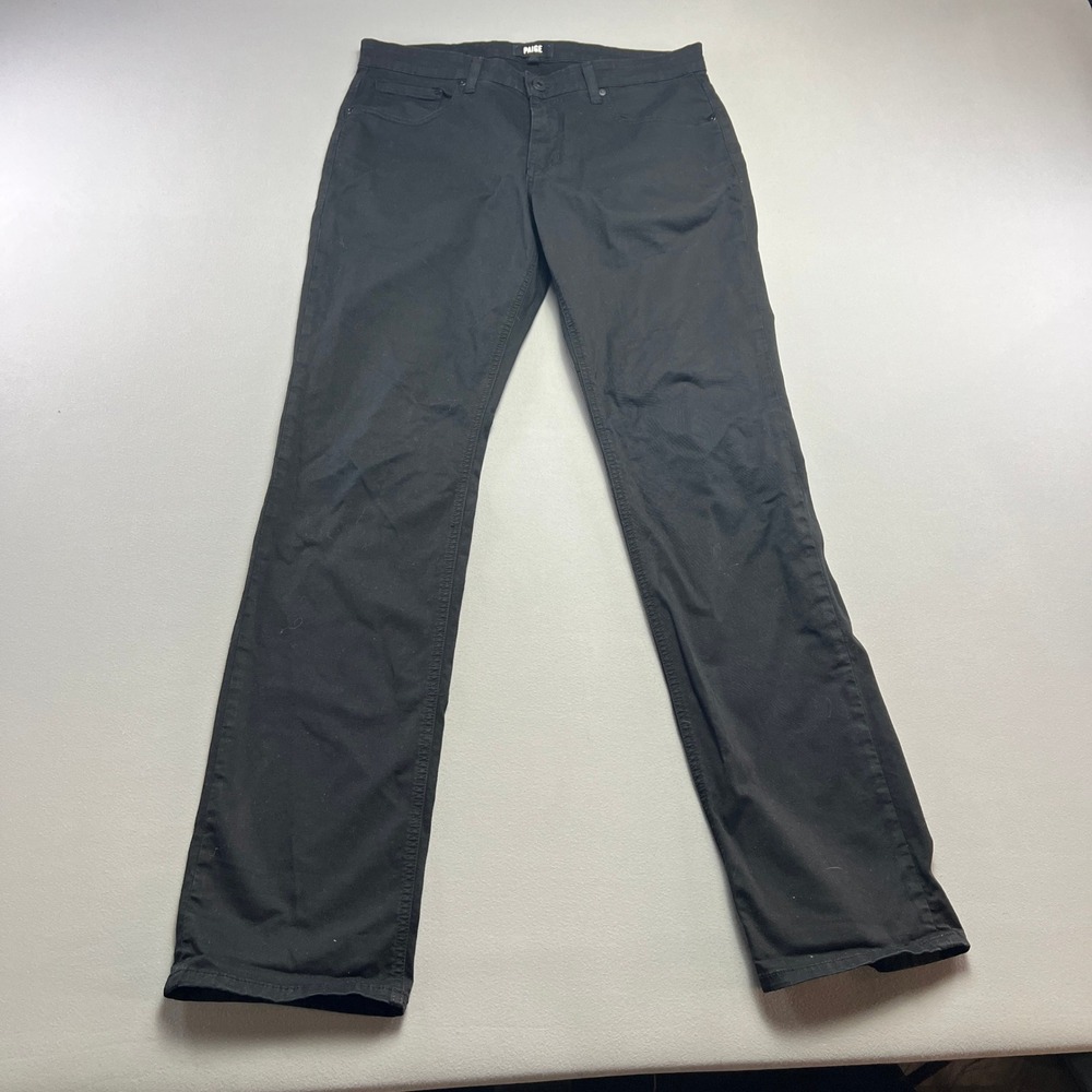 Paige Normandie Jeans Mens 32 Black Denim Cotton Dark Wash Straight Leg Low Rise